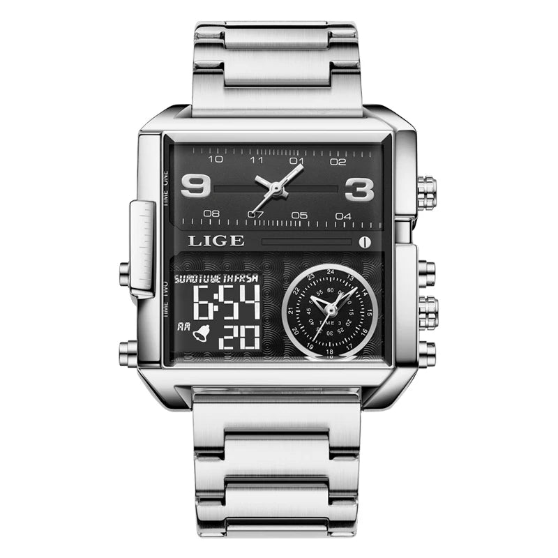 55_LIGE 2024 mode double affichage montre femmes haut de gamme de luxe créatif carré montres dames décontracté montre en or Relogio Feminino