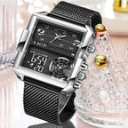 55_LIGE 2024 mode double affichage montre femmes haut de gamme de luxe créatif carré montres dames décontracté montre en or Relogio Feminino