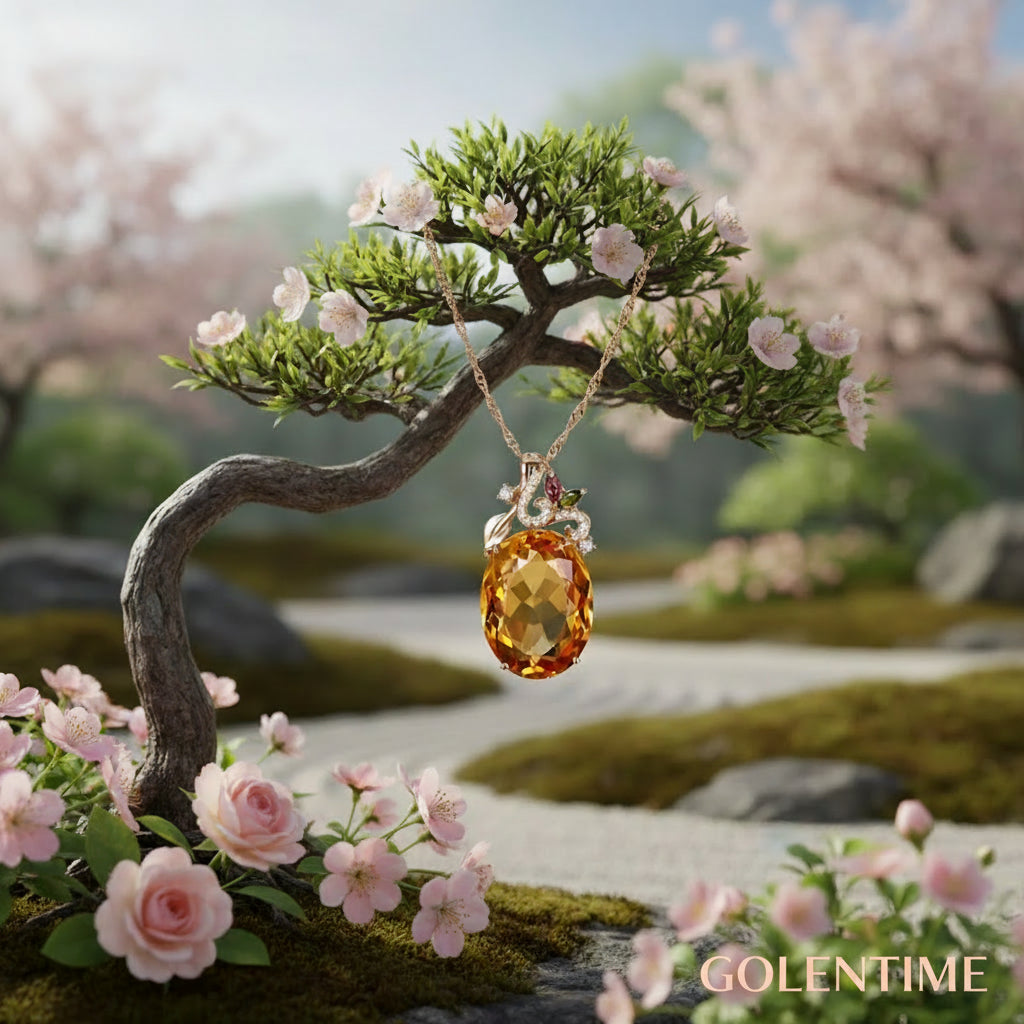 ZHFANGIYE collier classique 925 bijoux en argent avec pendentif ovale en pierre précieuse de Zircon citrine pour les femmes cadeaux de promesse de fête de mariage