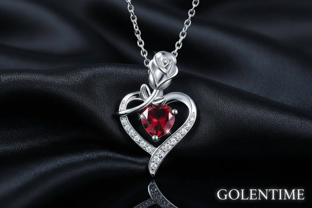 Huitan – collier avec pendentif cœur rouge CZ, avec fleur de Rose, cadeau d'anniversaire pour amoureux/maman, nouveau Design, bijoux pour femmes, fête des mères, 2023