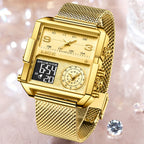 55_LIGE 2024 mode double affichage montre femmes haut de gamme de luxe créatif carré montres dames décontracté montre en or Relogio Feminino