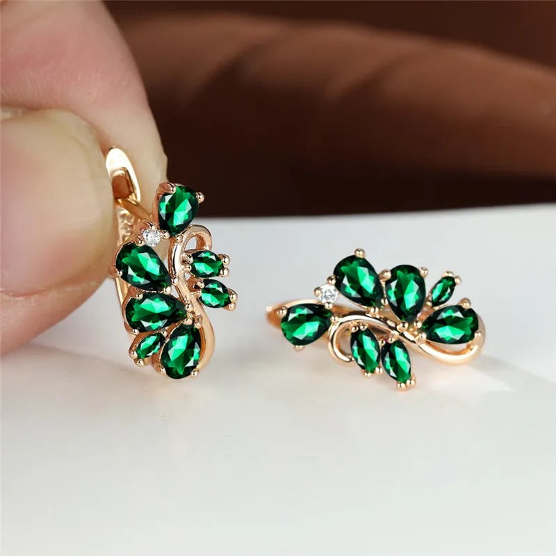 Petites boucles d'oreilles en cristal vert pour femmes, Vintage, couleur or, fleur, multicolore, Zircon, bijoux pour femmes