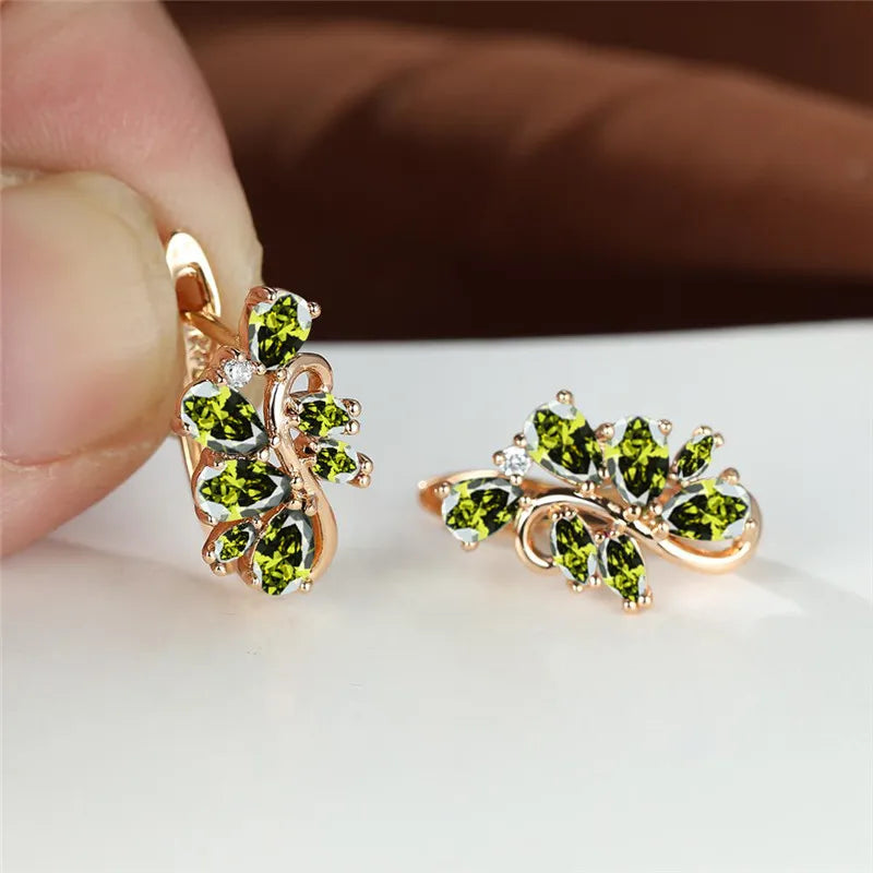 Petites boucles d'oreilles en cristal vert pour femmes, Vintage, couleur or, fleur, multicolore, Zircon, bijoux pour femmes