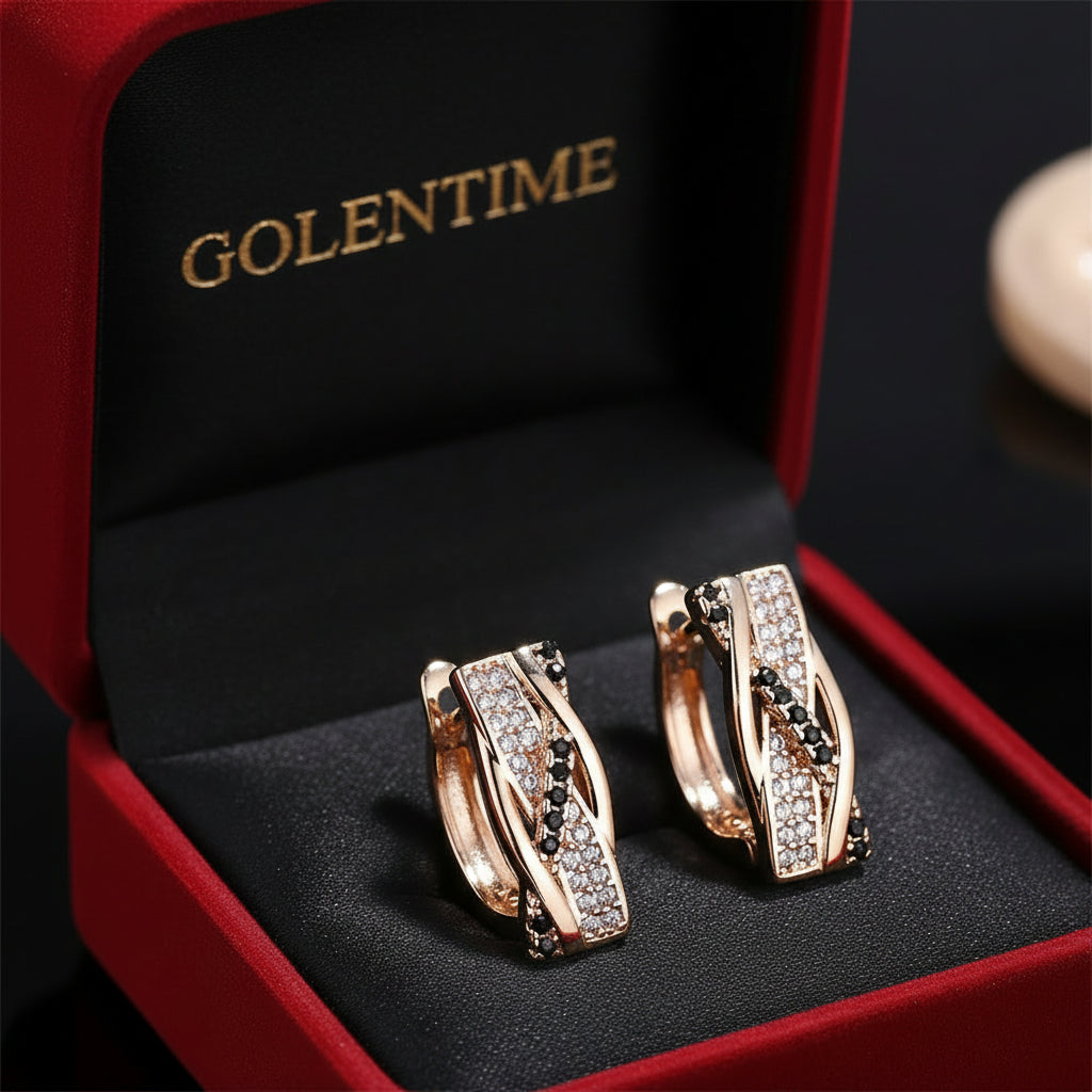 Petites boucles d'oreilles rétro en pierre noire et Zircon blanc pour femmes, Vintage, couleur or, boucle d'oreille, bijoux de mariage, cadeau de fête de fiançailles