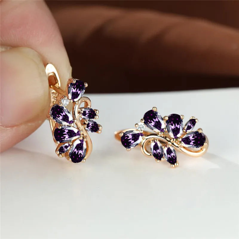 Petites boucles d'oreilles en cristal vert pour femmes, Vintage, couleur or, fleur, multicolore, Zircon, bijoux pour femmes