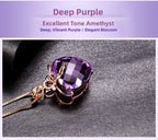 Collier pendentif en améthyste en forme de cœur de luxe pour femme, quartz violet, or 8K, pierres précieuses, bijoux en bronze blanc