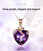 Collier pendentif en améthyste en forme de cœur de luxe pour femme, quartz violet, or 8K, pierres précieuses, bijoux en bronze blanc
