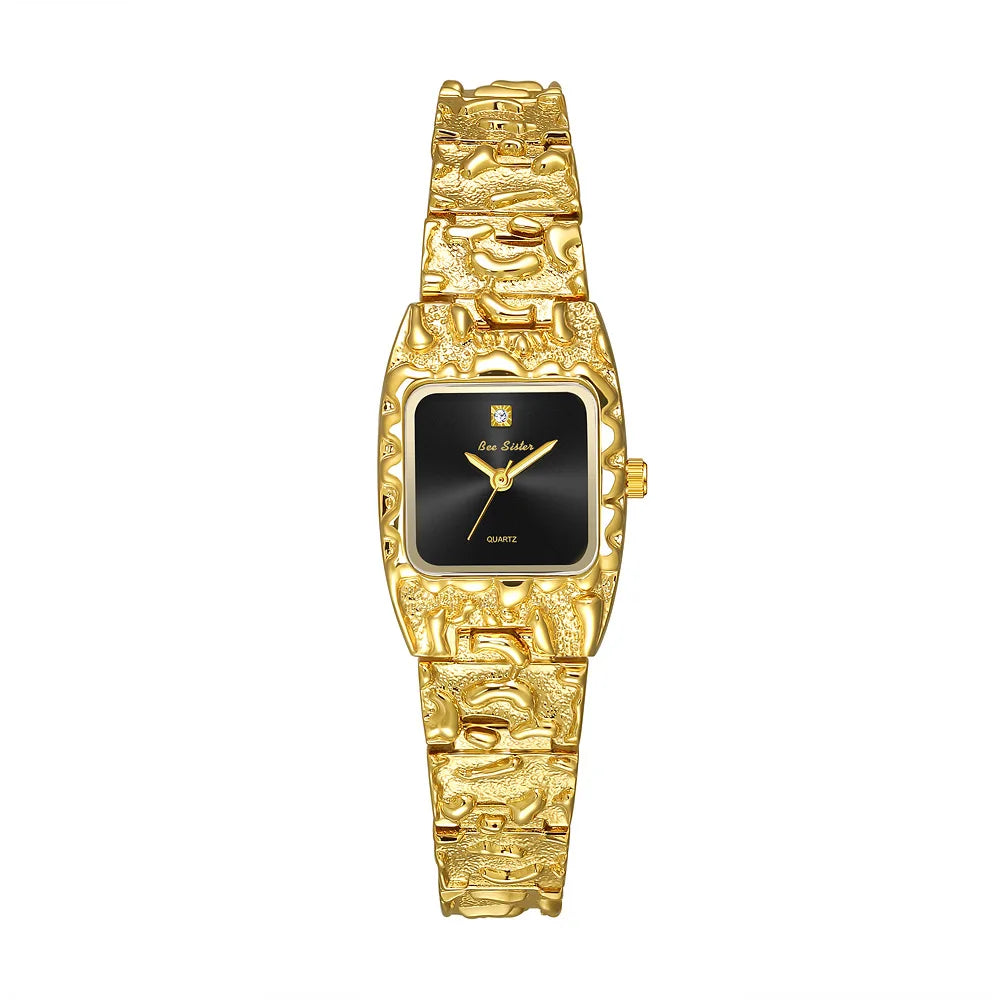 Montres carrées Vintage pour femmes, Bracelet doré, Quartz, coq à main, luxe de styliste, petite montre en or, cadeaux