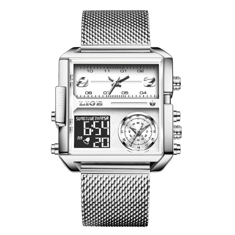 55_LIGE 2024 mode double affichage montre femmes haut de gamme de luxe créatif carré montres dames décontracté montre en or Relogio Feminino