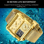 55_LIGE 2024 mode double affichage montre femmes haut de gamme de luxe créatif carré montres dames décontracté montre en or Relogio Feminino