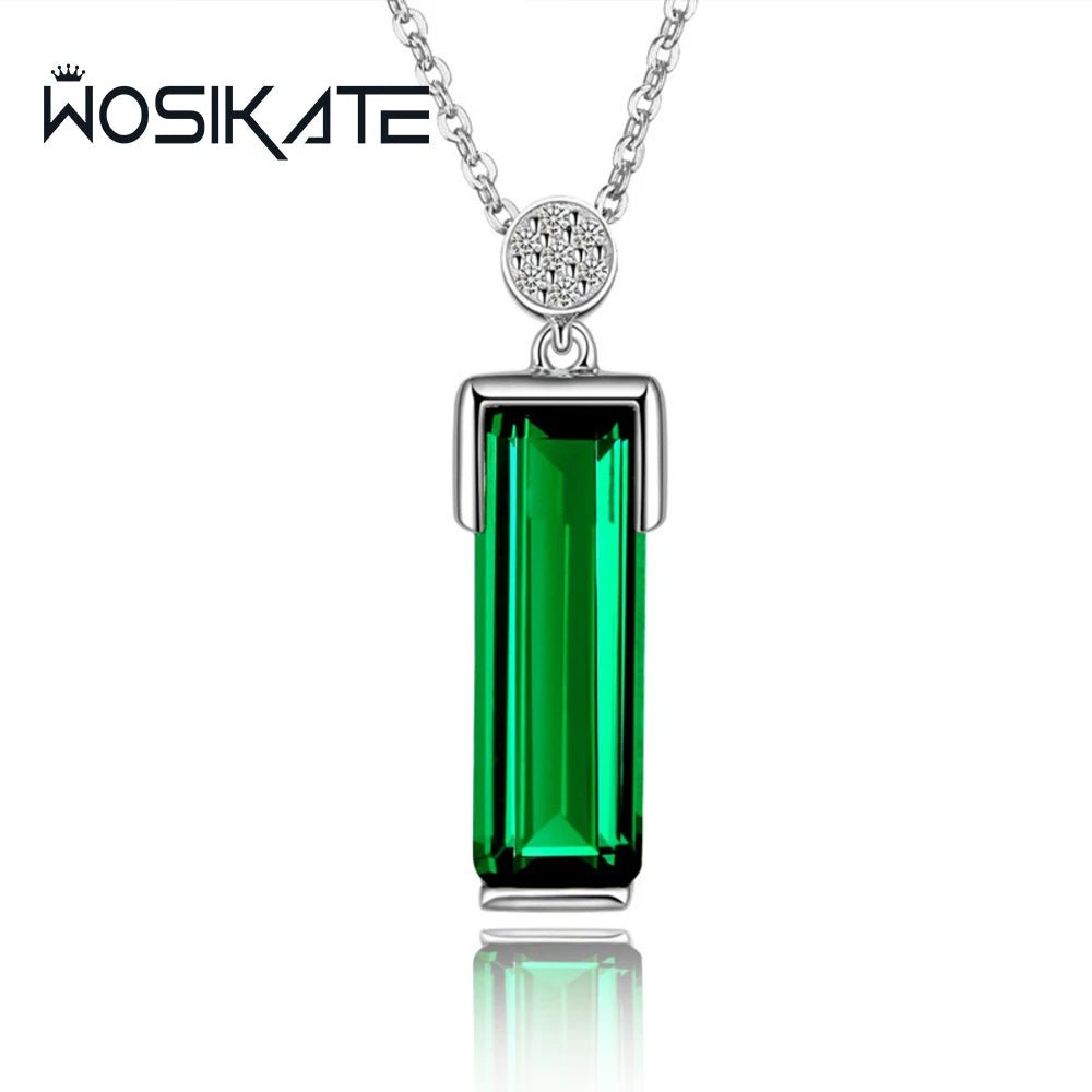 WOSIKfast-Collier en argent regardé 925 pour femme, bijoux fantaisie, pendentif en pierre précieuse émeraude géométrique, collier JONecklace