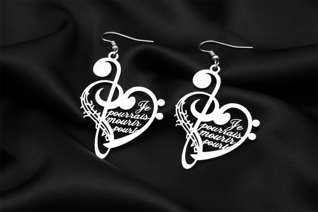 Boucles d'oreilles pendantes en acier inoxydable pour femmes et hommes, Note de musique d'amour, couleur or argent, cœur, amoureux de la musique, bijoux à la mode