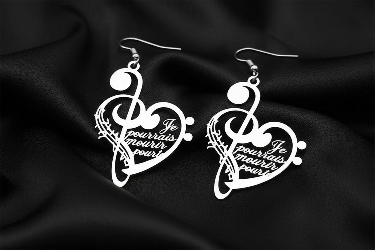 Boucles d'oreilles pendantes en acier inoxydable pour femmes et hommes, Note de musique d'amour, couleur or argent, cœur, amoureux de la musique, bijoux à la mode