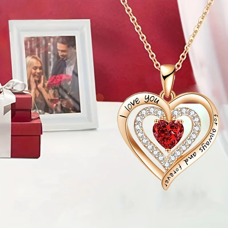 Colliers de luxe avec pendentif en Zircon rouge pour petite amie et femme, je t'aime pour toujours et pour toujours, bijoux de mariage tendance 2024