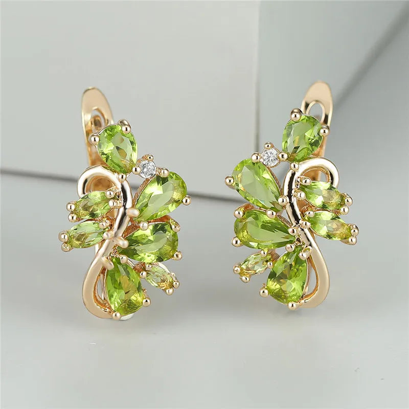 Petites boucles d'oreilles en cristal vert pour femmes, Vintage, couleur or, fleur, multicolore, Zircon, bijoux pour femmes