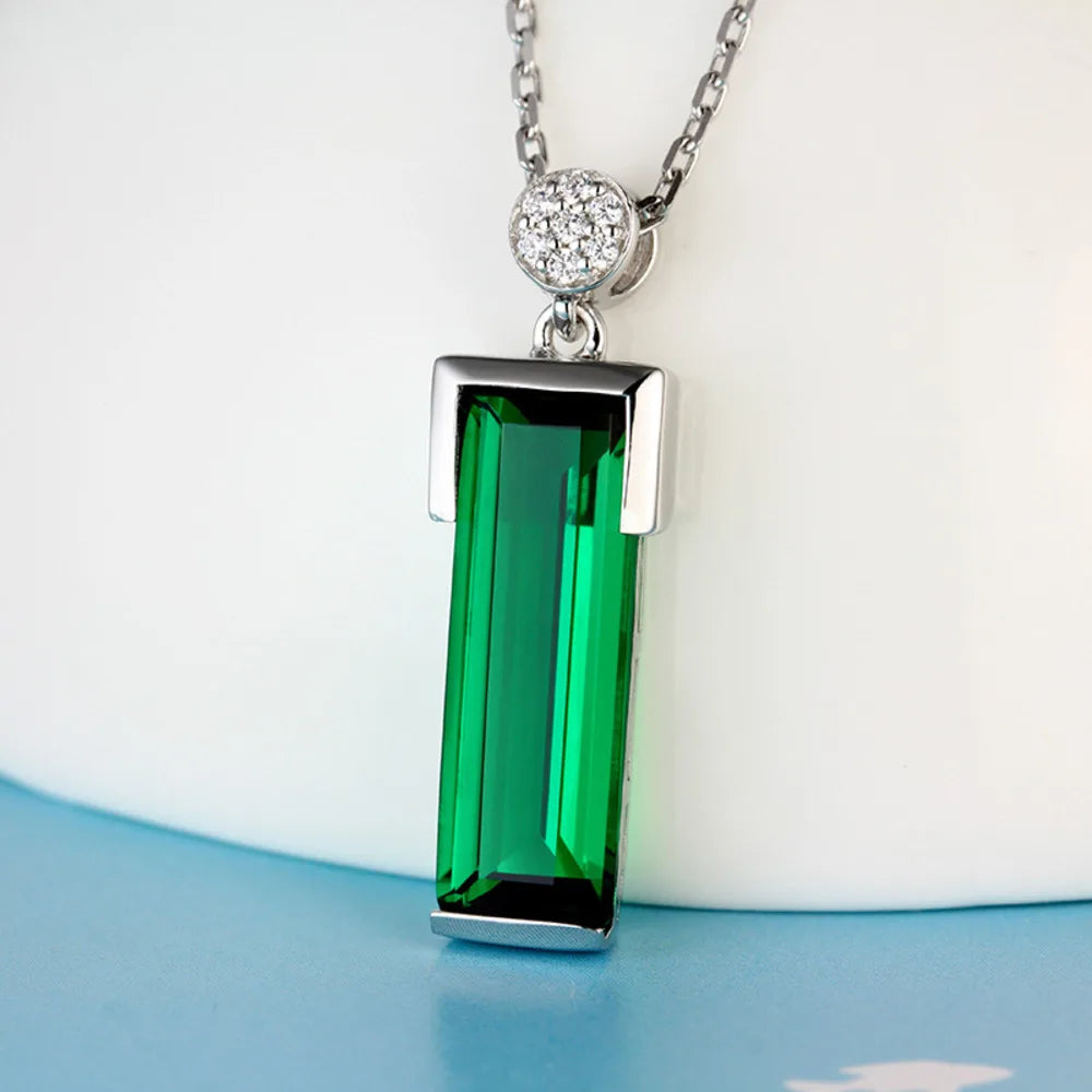 WOSIKfast-Collier en argent regardé 925 pour femme, bijoux fantaisie, pendentif en pierre précieuse émeraude géométrique, collier JONecklace