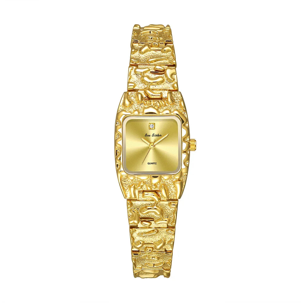 Montres carrées Vintage pour femmes, Bracelet doré, Quartz, coq à main, luxe de styliste, petite montre en or, cadeaux