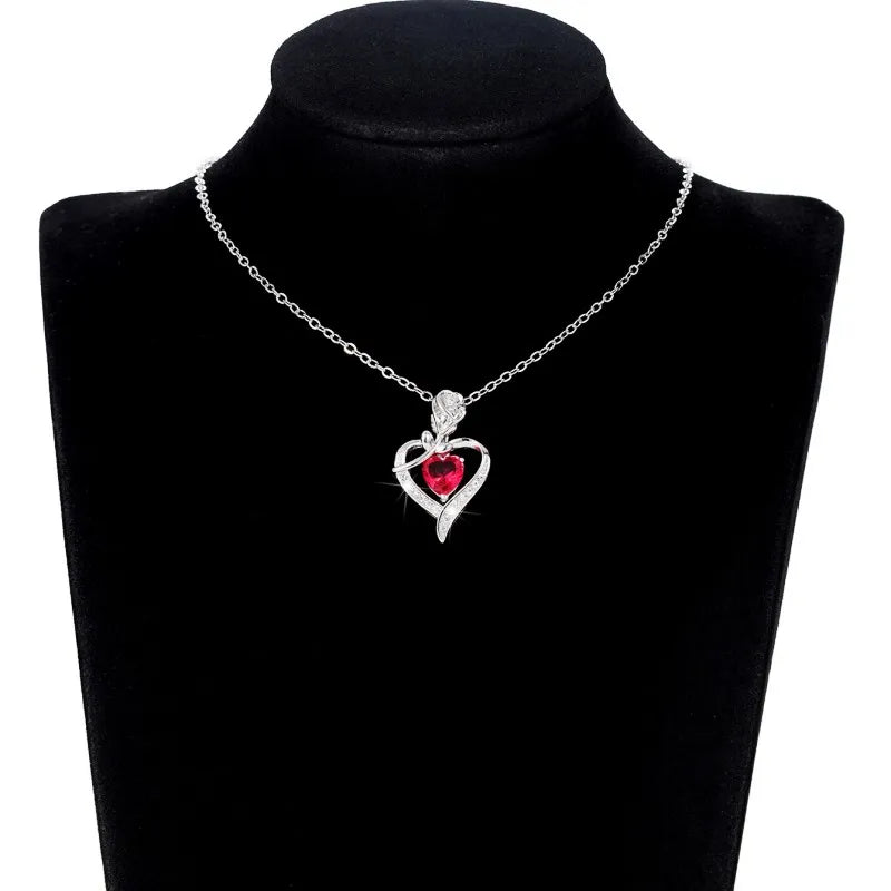 Huitan – collier avec pendentif cœur rouge CZ, avec fleur de Rose, cadeau d'anniversaire pour amoureux/maman, nouveau Design, bijoux pour femmes, fête des mères, 2023