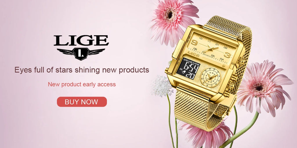 55_LIGE 2024 mode double affichage montre femmes haut de gamme de luxe créatif carré montres dames décontracté montre en or Relogio Feminino