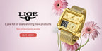 55_LIGE 2024 mode double affichage montre femmes haut de gamme de luxe créatif carré montres dames décontracté montre en or Relogio Feminino