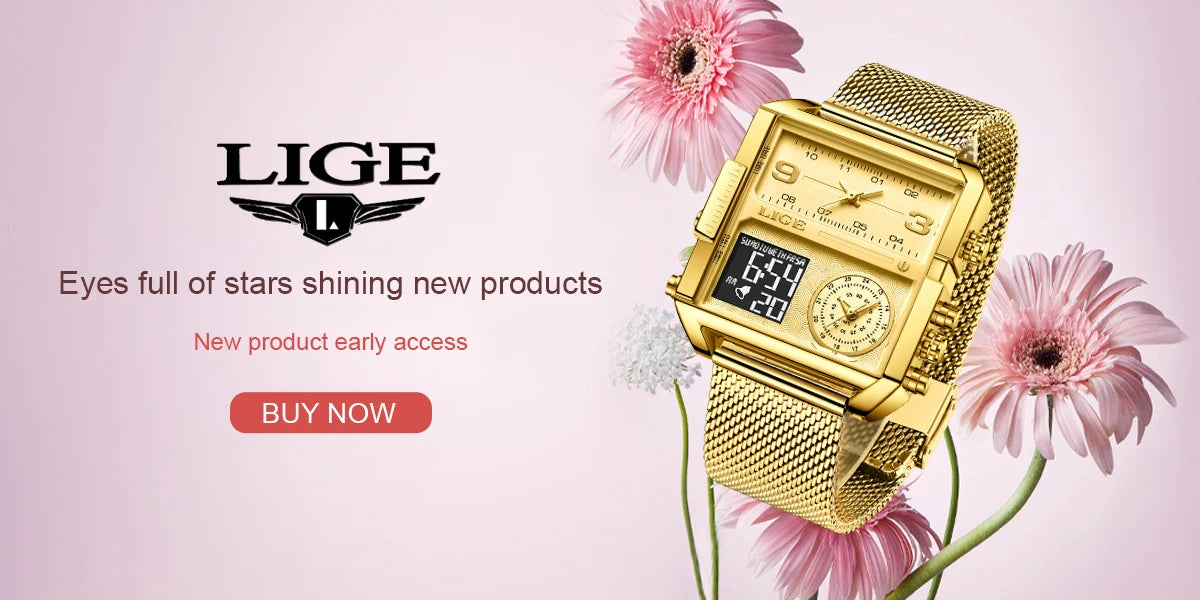 55_LIGE 2024 mode double affichage montre femmes haut de gamme de luxe créatif carré montres dames décontracté montre en or Relogio Feminino