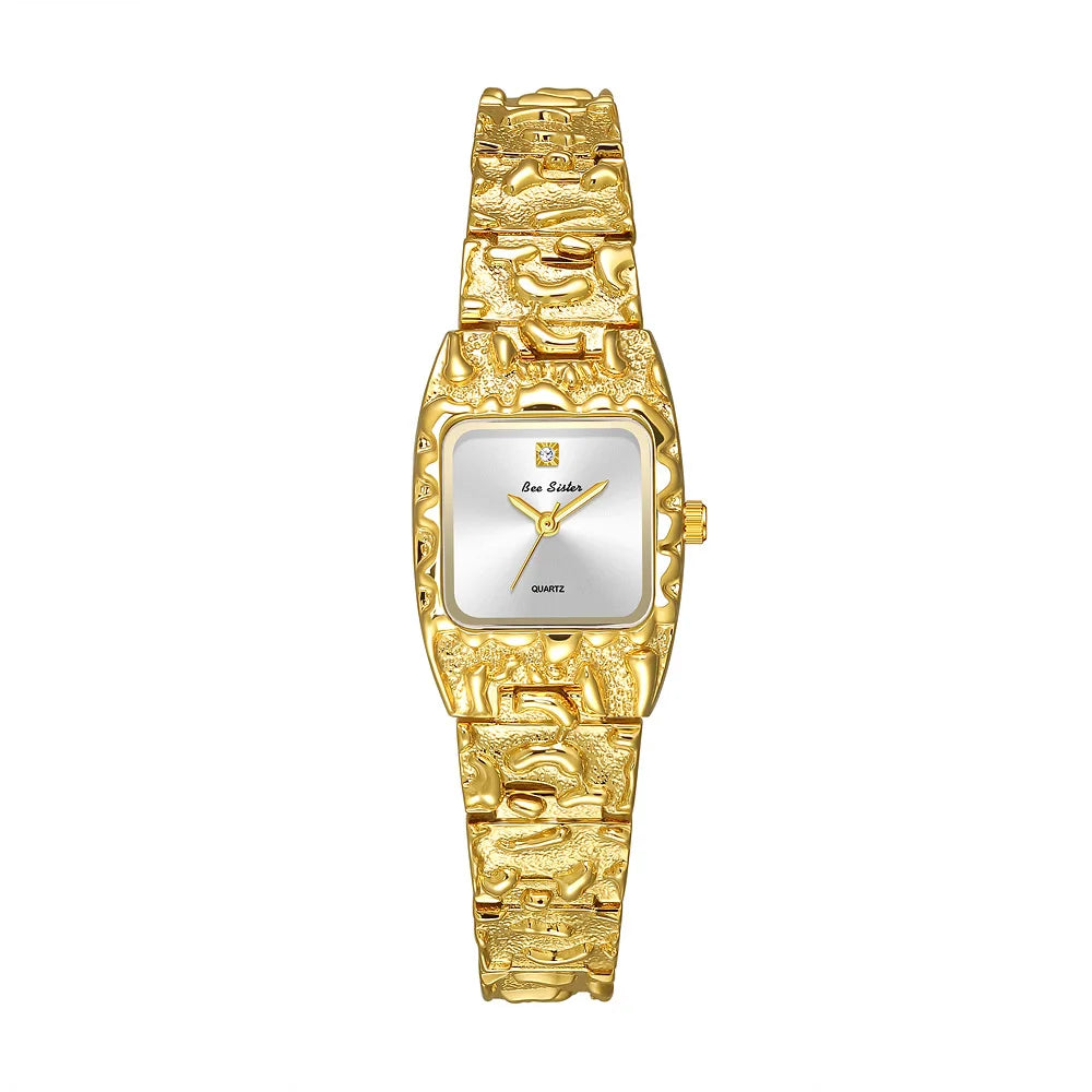 Montres carrées Vintage pour femmes, Bracelet doré, Quartz, coq à main, luxe de styliste, petite montre en or, cadeaux