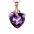 WOSIKATE luxe en forme de coeur améthyste pendentif collier femmes 925 argent plaqué 18K or Rose chaîne collier bijoux de mode