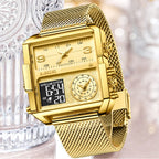 55_LIGE 2024 mode double affichage montre femmes haut de gamme de luxe créatif carré montres dames décontracté montre en or Relogio Feminino