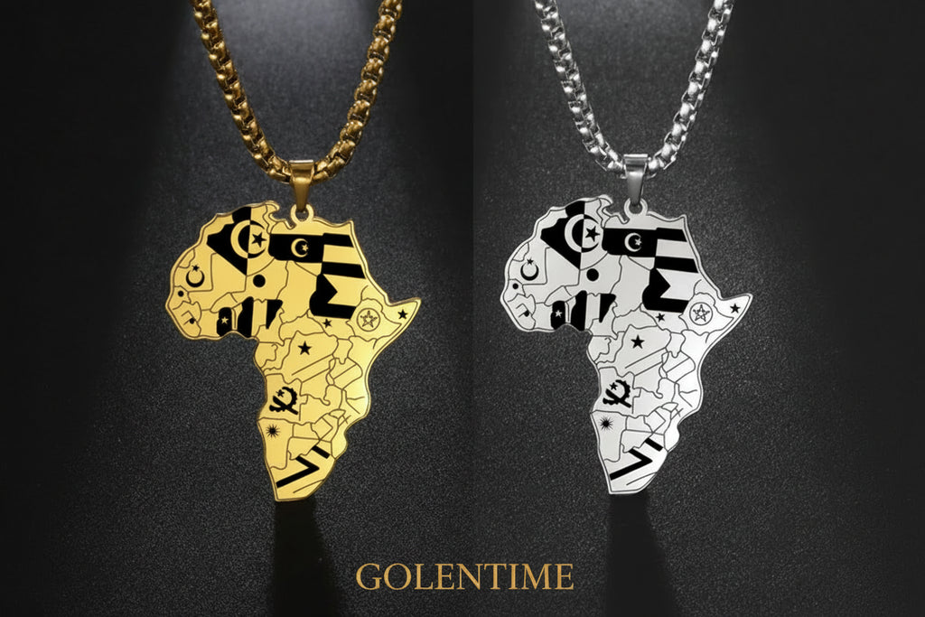 My Shape Colliers de la présidence de la Pmot de la carte de l'Afrique pour hommes et femmes, drapeaux de pays africains, boîte à bijoux en acier inoxydable, cadeau masculin