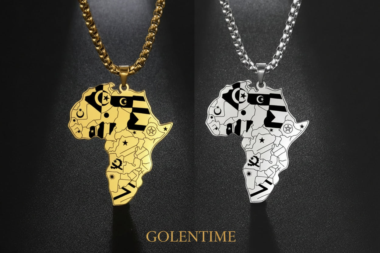 My Shape Colliers de la présidence de la Pmot de la carte de l'Afrique pour hommes et femmes, drapeaux de pays africains, boîte à bijoux en acier inoxydable, cadeau masculin