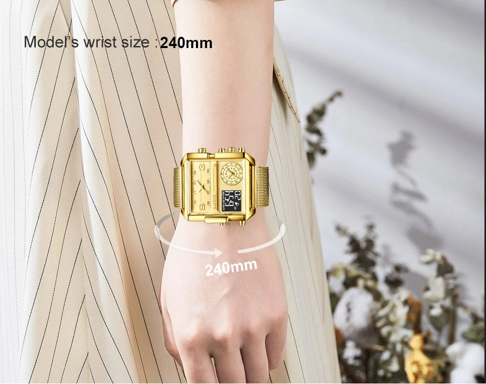 55_LIGE 2024 mode double affichage montre femmes haut de gamme de luxe créatif carré montres dames décontracté montre en or Relogio Feminino