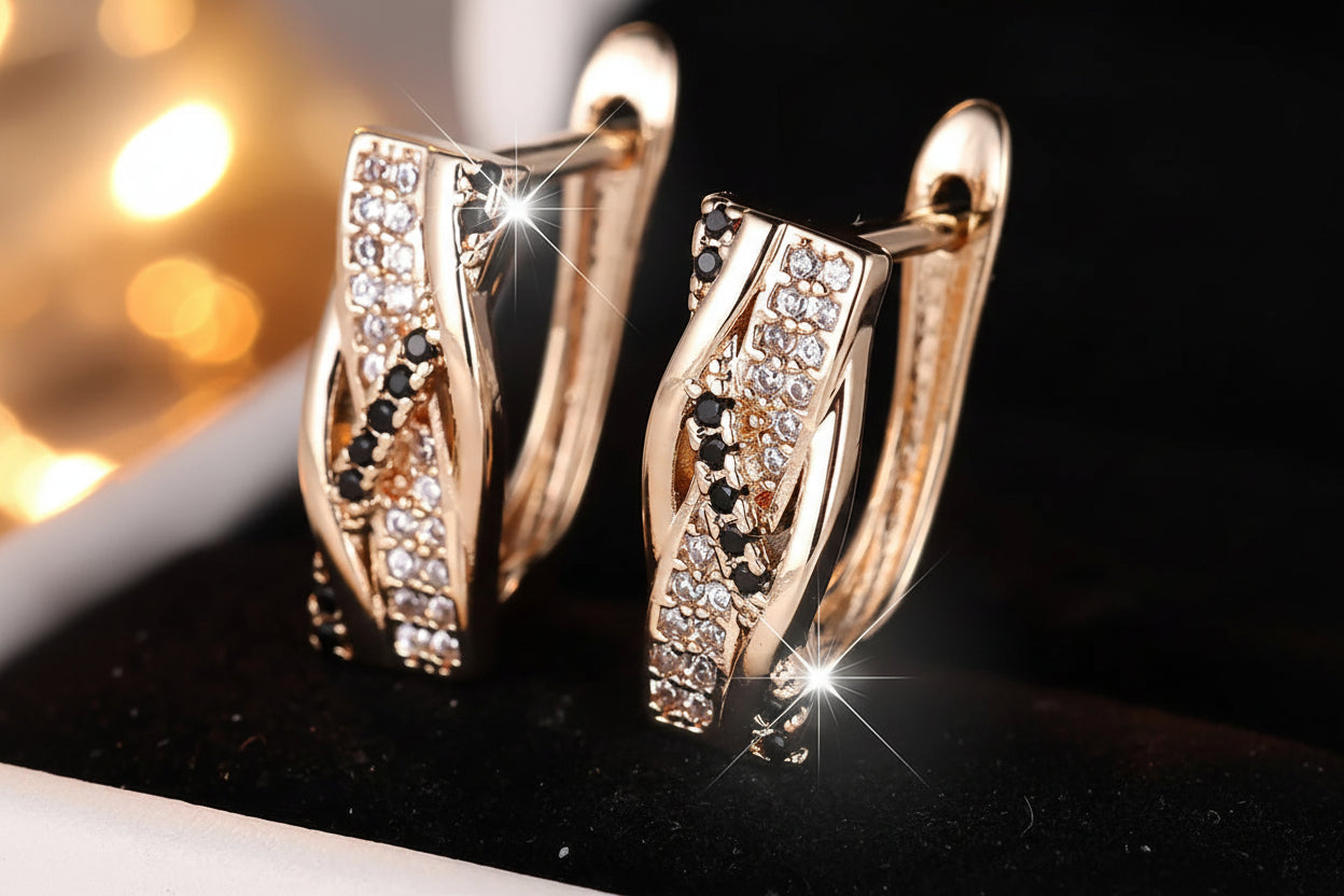Petites boucles d'oreilles rétro en pierre noire et Zircon blanc pour femmes, Vintage, couleur or, boucle d'oreille, bijoux de mariage, cadeau de fête de fiançailles