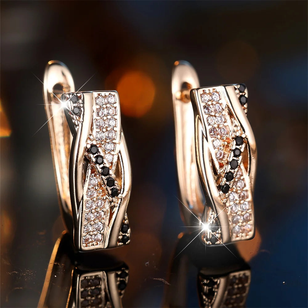 Petites boucles d'oreilles rétro en pierre noire et Zircon blanc pour femmes, Vintage, couleur or, boucle d'oreille, bijoux de mariage, cadeau de fête de fiançailles