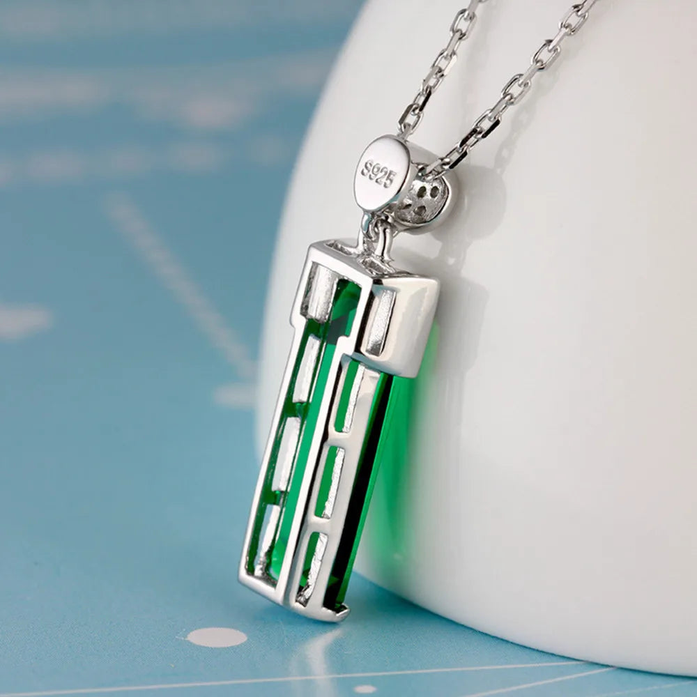 WOSIKfast-Collier en argent regardé 925 pour femme, bijoux fantaisie, pendentif en pierre précieuse émeraude géométrique, collier JONecklace