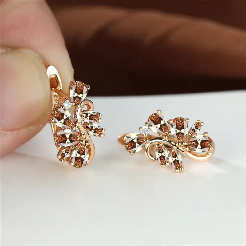 Petites boucles d'oreilles en cristal vert pour femmes, Vintage, couleur or, fleur, multicolore, Zircon, bijoux pour femmes
