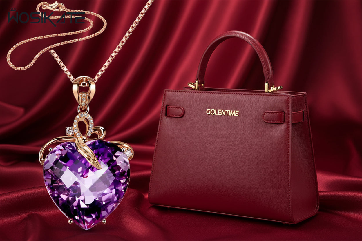 WOSIKATE luxe en forme de coeur améthyste pendentif collier femmes 925 argent plaqué 18K or Rose chaîne collier bijoux de mode