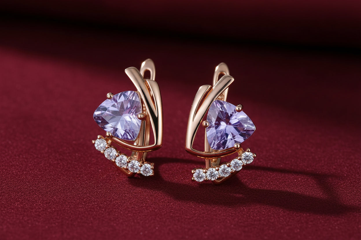 Kinel – boucles d'oreilles anglaises en Zircon naturel violet scintillant pour femmes, mode 585 couleur or Rose, bijoux quotidiens de fête Vintage