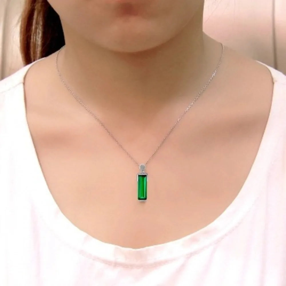 WOSIKfast-Collier en argent regardé 925 pour femme, bijoux fantaisie, pendentif en pierre précieuse émeraude géométrique, collier JONecklace