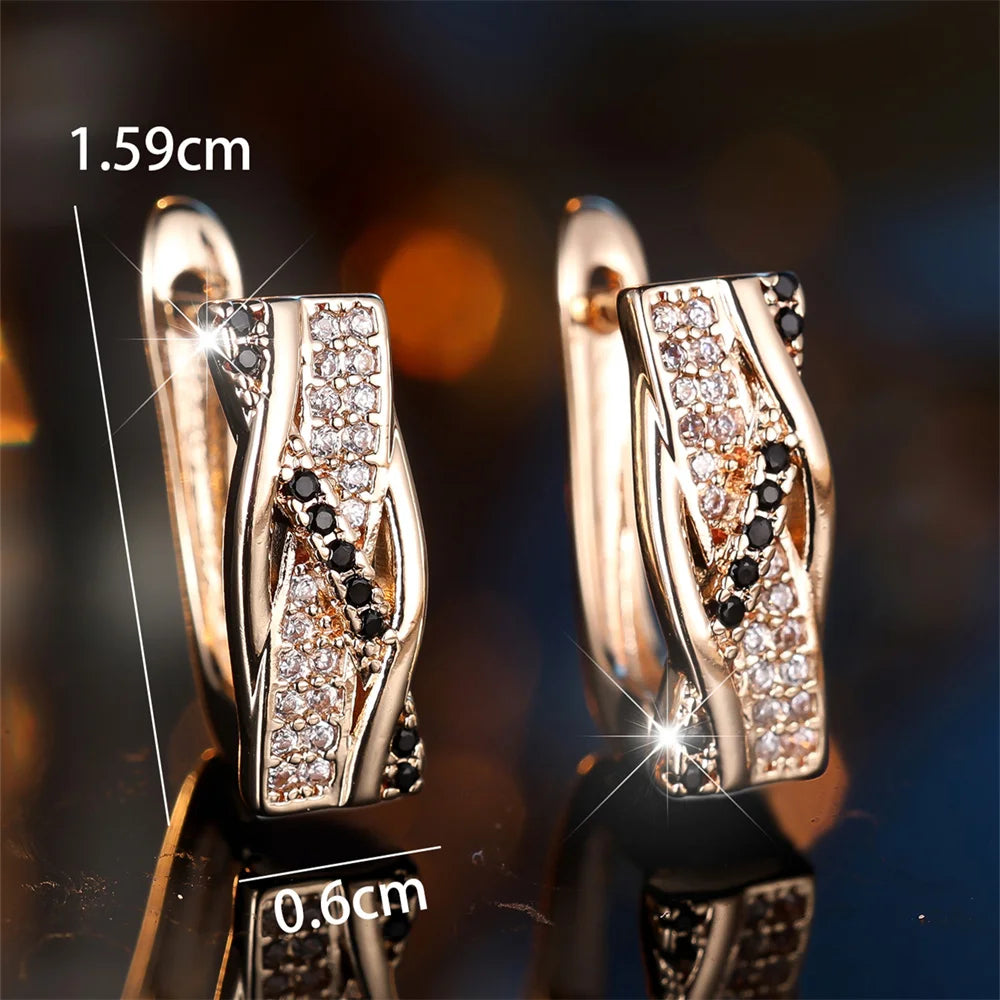 Petites boucles d'oreilles rétro en pierre noire et Zircon blanc pour femmes, Vintage, couleur or, boucle d'oreille, bijoux de mariage, cadeau de fête de fiançailles