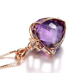 WOSIKATE luxe en forme de coeur améthyste pendentif collier femmes 925 argent plaqué 18K or Rose chaîne collier bijoux de mode
