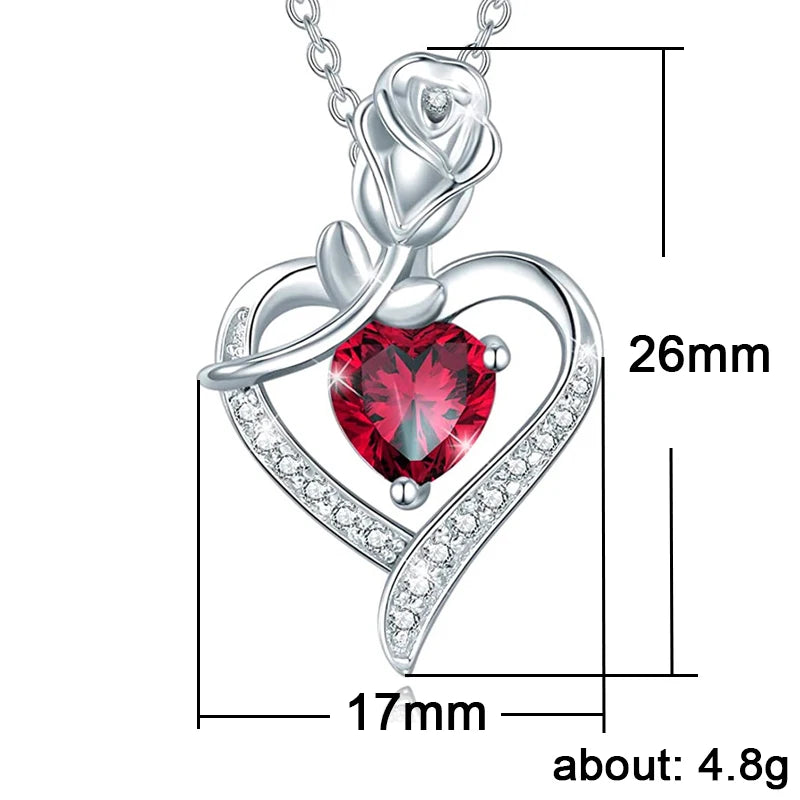 Huitan – collier avec pendentif cœur rouge CZ, avec fleur de Rose, cadeau d'anniversaire pour amoureux/maman, nouveau Design, bijoux pour femmes, fête des mères, 2023