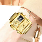 55_LIGE 2024 mode double affichage montre femmes haut de gamme de luxe créatif carré montres dames décontracté montre en or Relogio Feminino