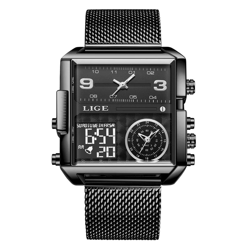 55_LIGE 2024 mode double affichage montre femmes haut de gamme de luxe créatif carré montres dames décontracté montre en or Relogio Feminino