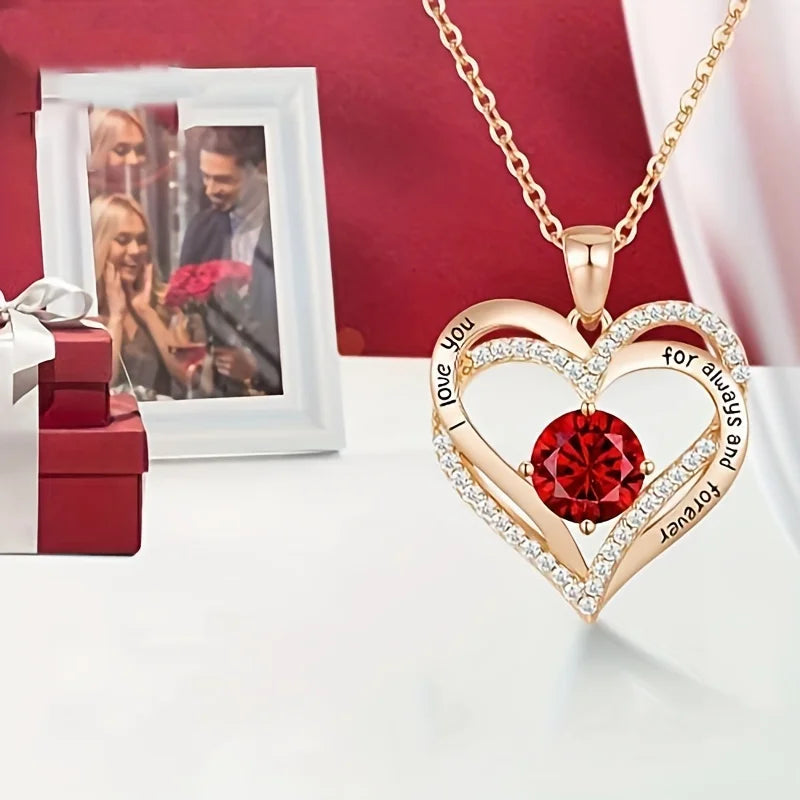 Colliers de luxe avec pendentif en Zircon rouge pour petite amie et femme, je t'aime pour toujours et pour toujours, bijoux de mariage tendance 2024