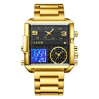 55_LIGE 2024 mode double affichage montre femmes haut de gamme de luxe créatif carré montres dames décontracté montre en or Relogio Feminino
