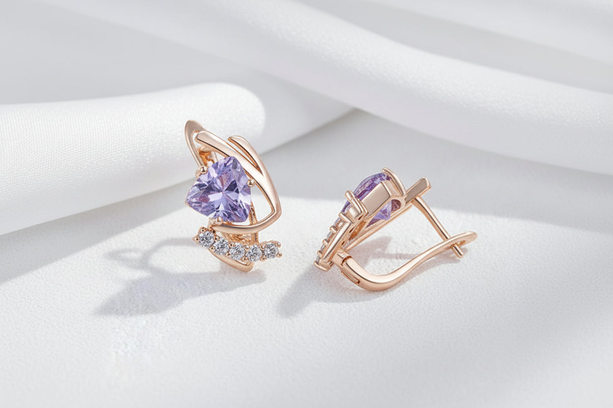 Kinel – boucles d'oreilles anglaises en Zircon naturel violet scintillant pour femmes, mode 585 couleur or Rose, bijoux quotidiens de fête Vintage