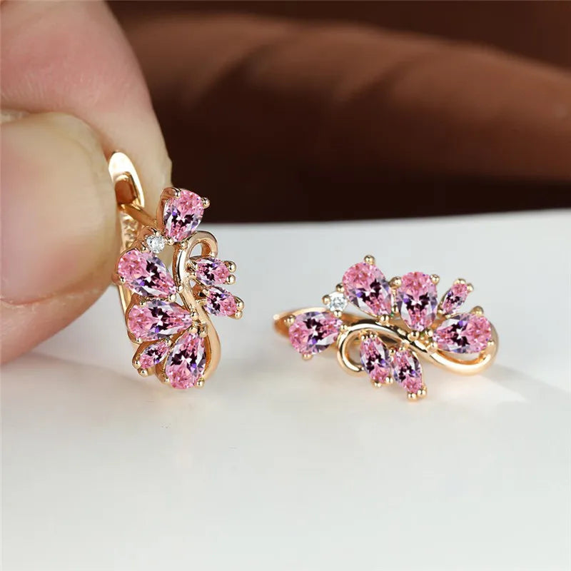 Petites boucles d'oreilles en cristal vert pour femmes, Vintage, couleur or, fleur, multicolore, Zircon, bijoux pour femmes