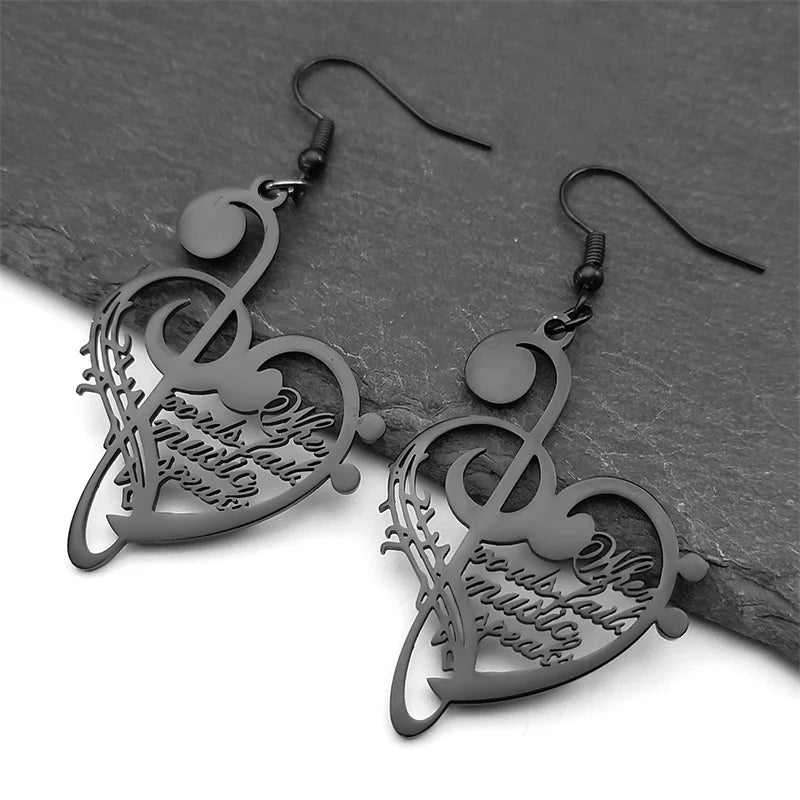 Boucles d'oreilles pendantes en acier inoxydable pour femmes et hommes, Note de musique d'amour, couleur or argent, cœur, amoureux de la musique, bijoux à la mode