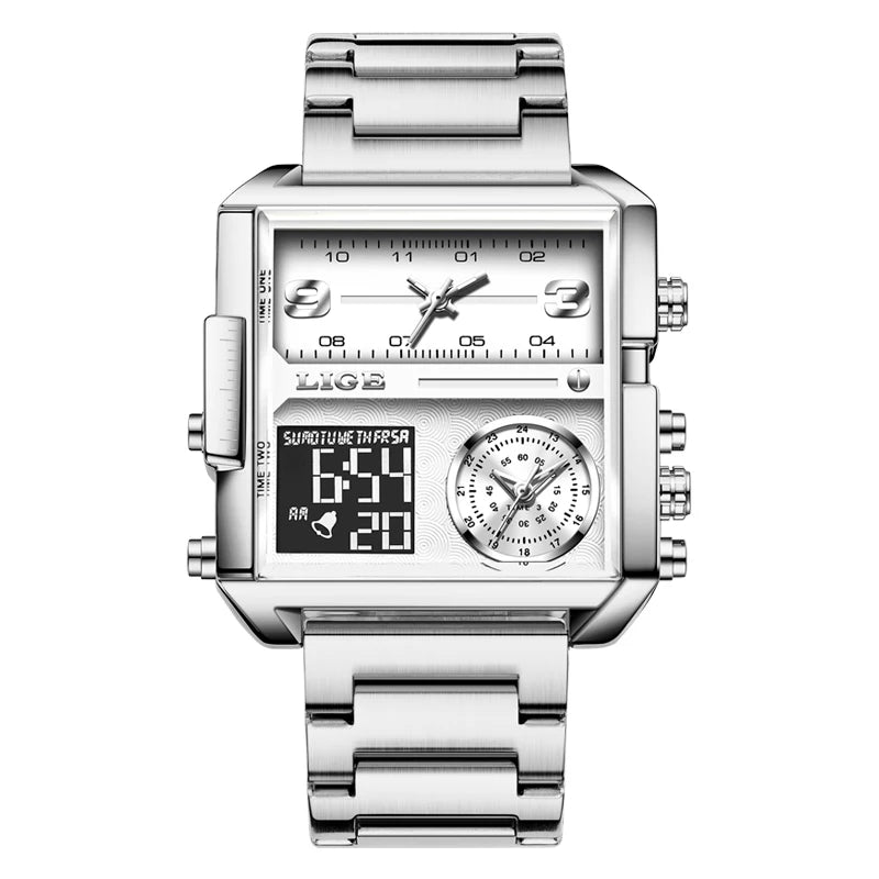 55_LIGE 2024 mode double affichage montre femmes haut de gamme de luxe créatif carré montres dames décontracté montre en or Relogio Feminino