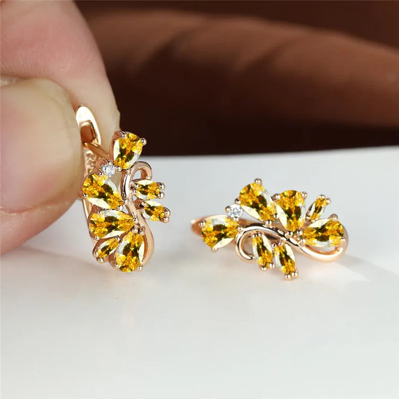Petites boucles d'oreilles en cristal vert pour femmes, Vintage, couleur or, fleur, multicolore, Zircon, bijoux pour femmes
